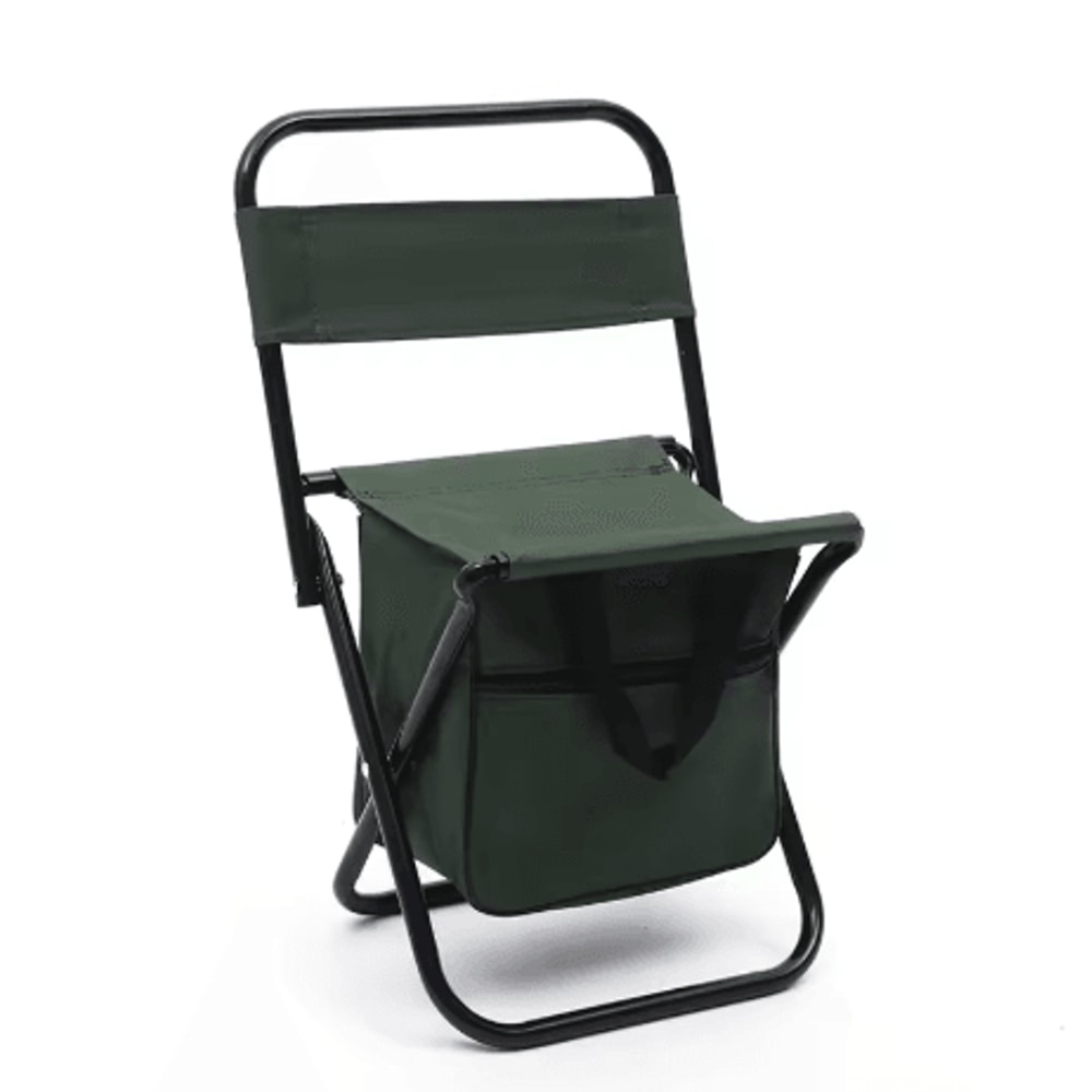 Foldable Fishing Chair With Cooler Bag Lightweight Portable Stool With Backrest 220 Lb Capacity 2