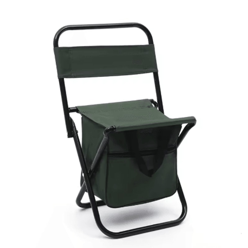 Foldable Fishing Chair With Cooler Bag Lightweight Portable Stool With Backrest 220 Lb Capacity 2
