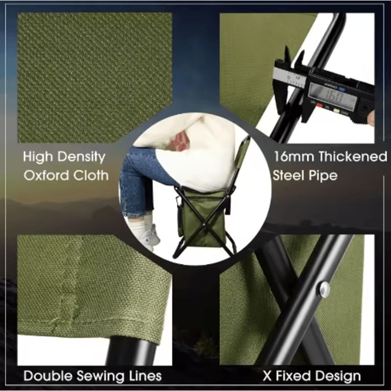 Foldable Fishing Chair With Cooler Bag Lightweight Portable Stool With Backrest 220 Lb Capacity 4
