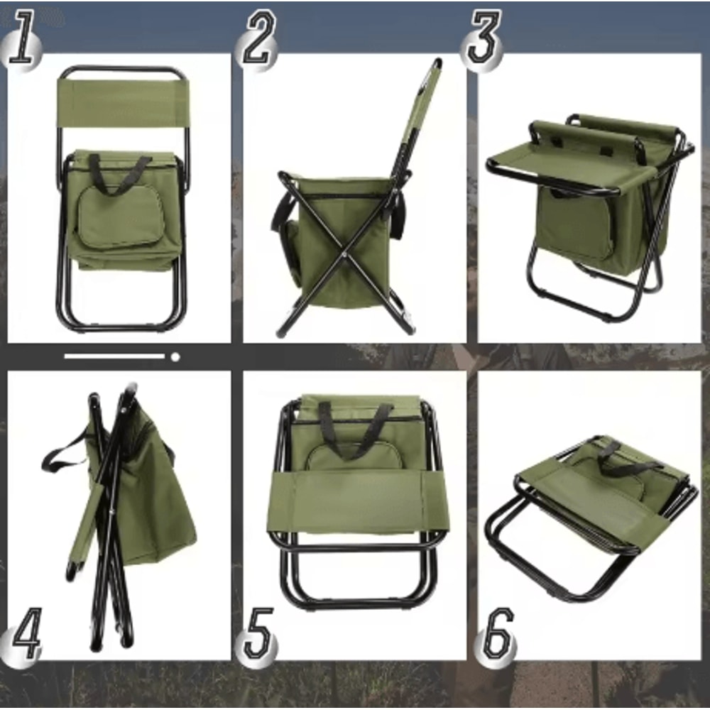 Foldable Fishing Chair With Cooler Bag Lightweight Portable Stool With Backrest 220 Lb Capacity 5