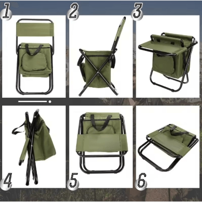 Foldable Fishing Chair With Cooler Bag Lightweight Portable Stool With Backrest 220 Lb Capacity 5