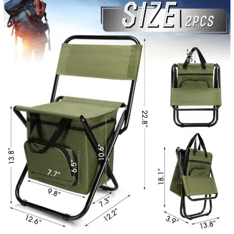 Foldable Fishing Chair With Cooler Bag Lightweight Portable Stool With Backrest 220 Lb Capacity 6
