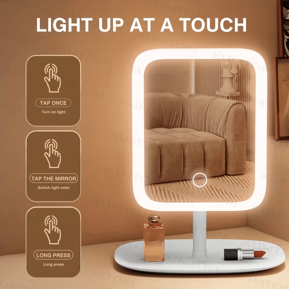 Desktop LED mirror for daily makeup routine