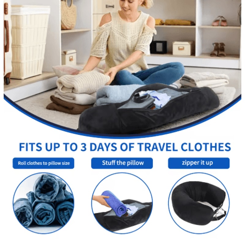 Fillable U Shaped Travel Neck Pillow Velvet Pillowcase With Extra Storage Bag For Airplane Travel 9