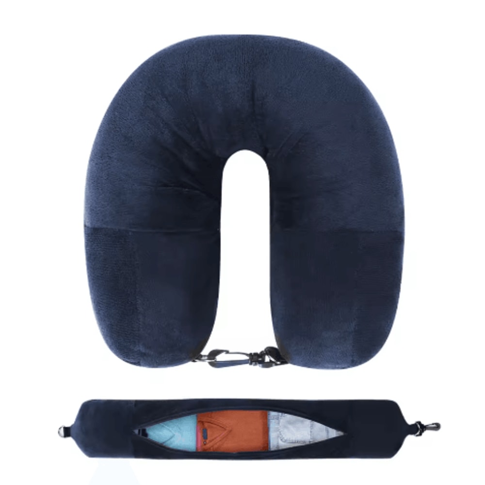 Fillable U Shaped Travel Neck Pillow Velvet Pillowcase With Extra Storage Bag For Airplane Travel 2