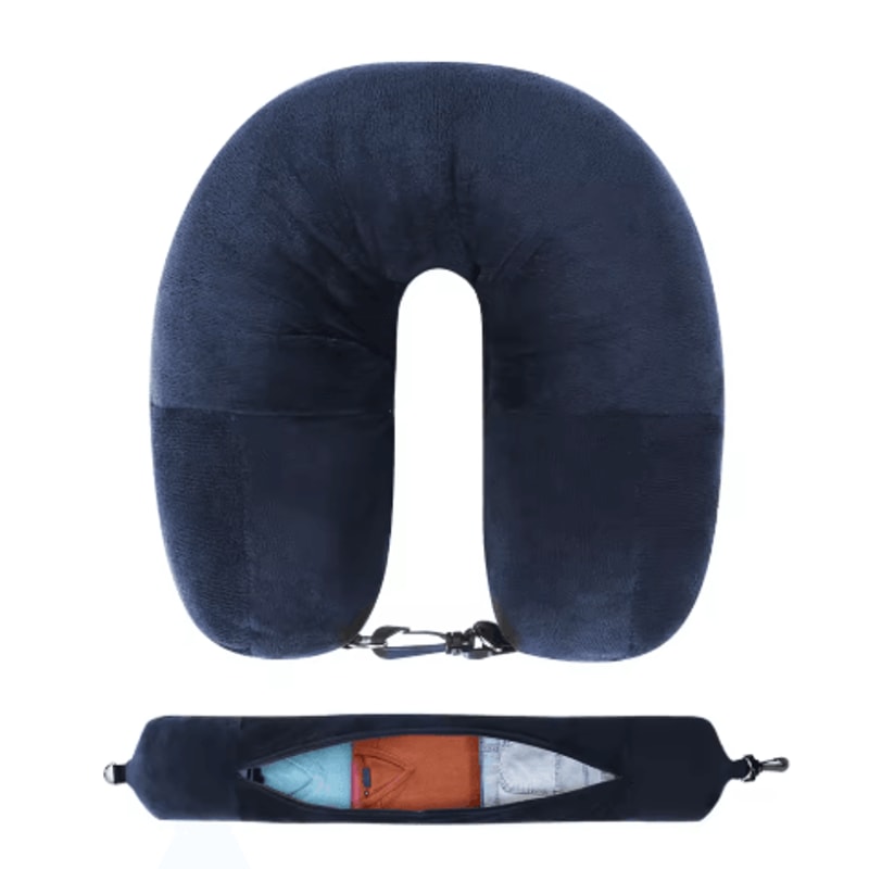Fillable U Shaped Travel Neck Pillow Velvet Pillowcase With Extra Storage Bag For Airplane Travel 2