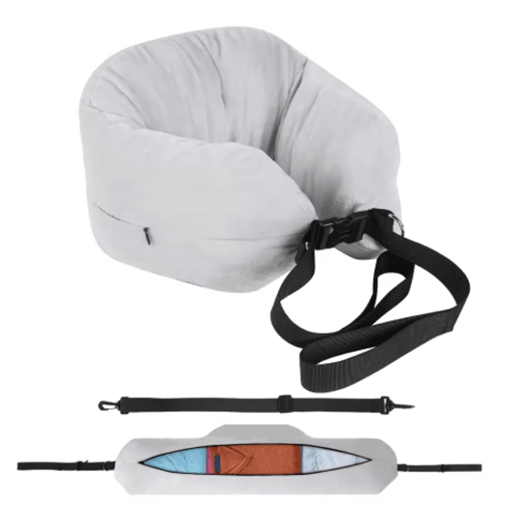 Fillable U Shaped Travel Neck Pillow Velvet Pillowcase With Extra Storage Bag For Airplane Travel 3