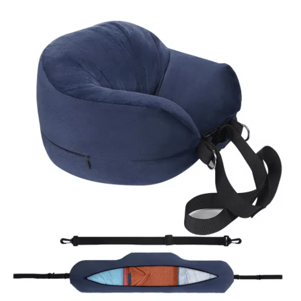 Fillable U Shaped Travel Neck Pillow Velvet Pillowcase With Extra Storage Bag For Airplane Travel 4