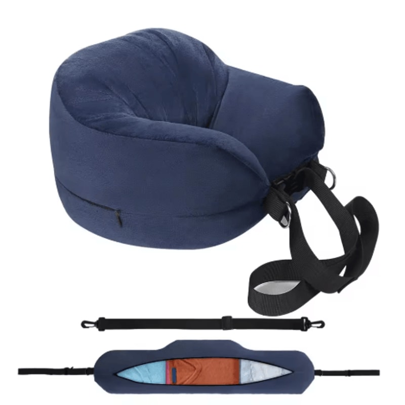 Fillable U Shaped Travel Neck Pillow Velvet Pillowcase With Extra Storage Bag For Airplane Travel 4