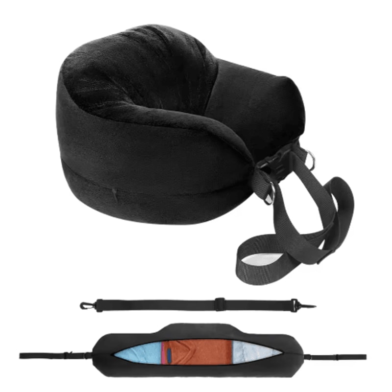 Fillable U Shaped Travel Neck Pillow Velvet Pillowcase With Extra Storage Bag For Airplane Travel 5