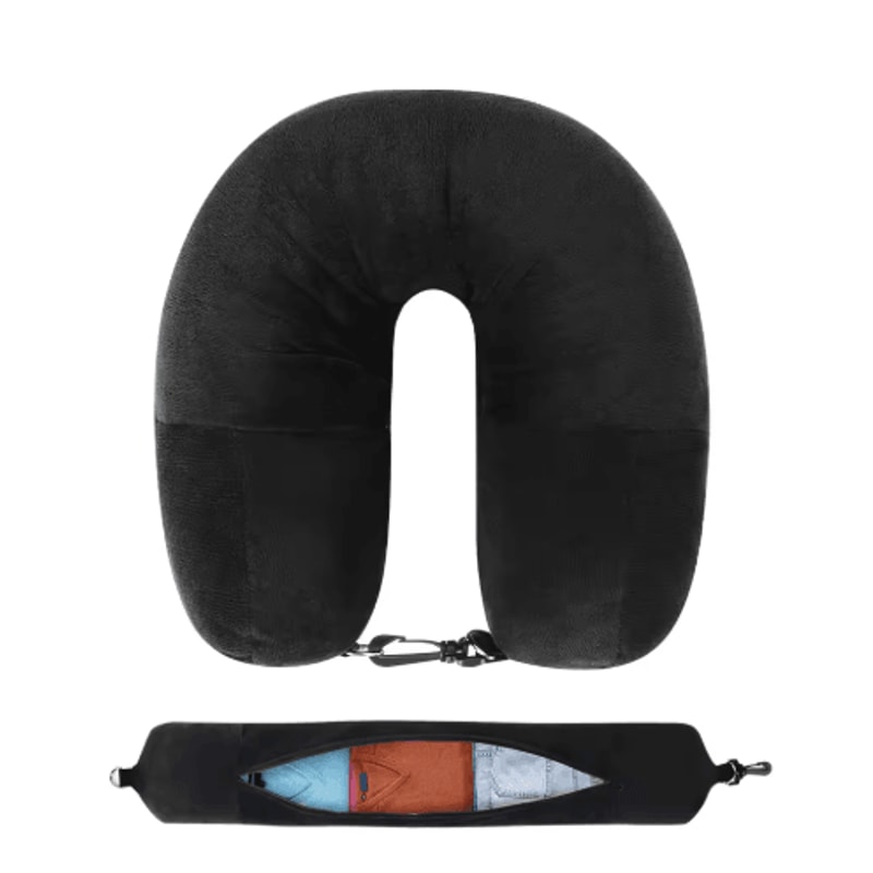 Fillable U Shaped Travel Neck Pillow Velvet Pillowcase With Extra Storage Bag For Airplane Travel 6