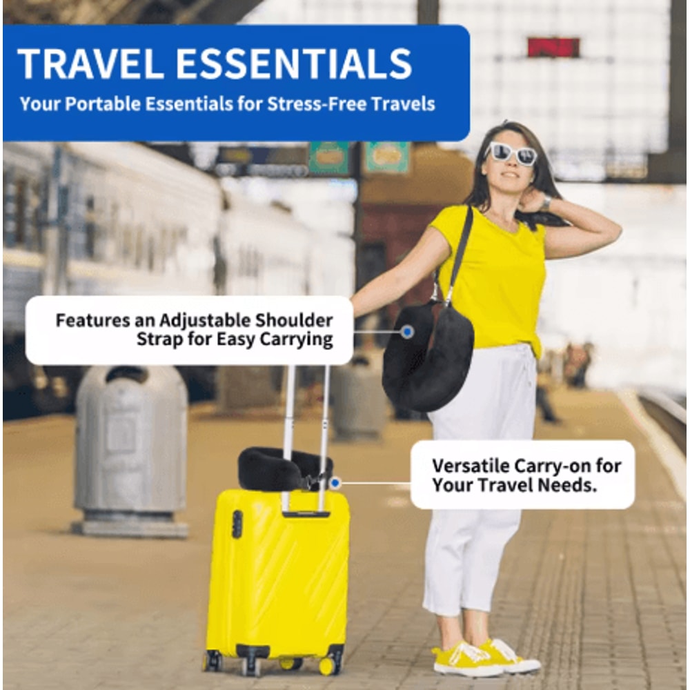 Fillable U Shaped Travel Neck Pillow Velvet Pillowcase With Extra Storage Bag For Airplane Travel 8