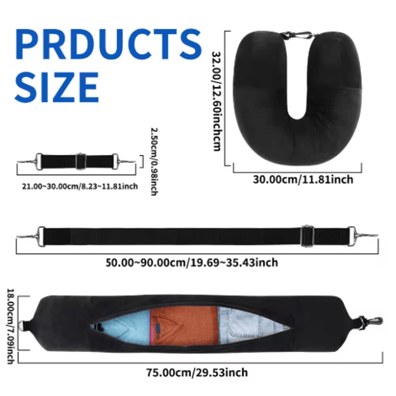 Fillable U Shaped Travel Neck Pillow Velvet Pillowcase With Extra Storage Bag For Airplane Travel 10