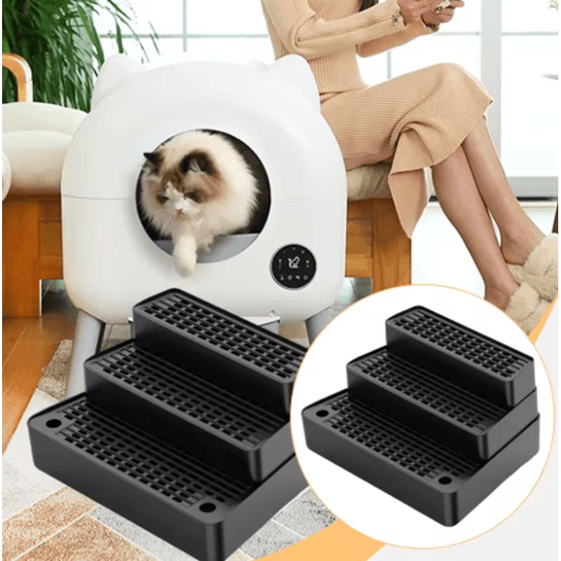 3 Step Cat Litter Box Ramp Non Slip Feet Filter Footboard For Automatic Cat Toilets 12