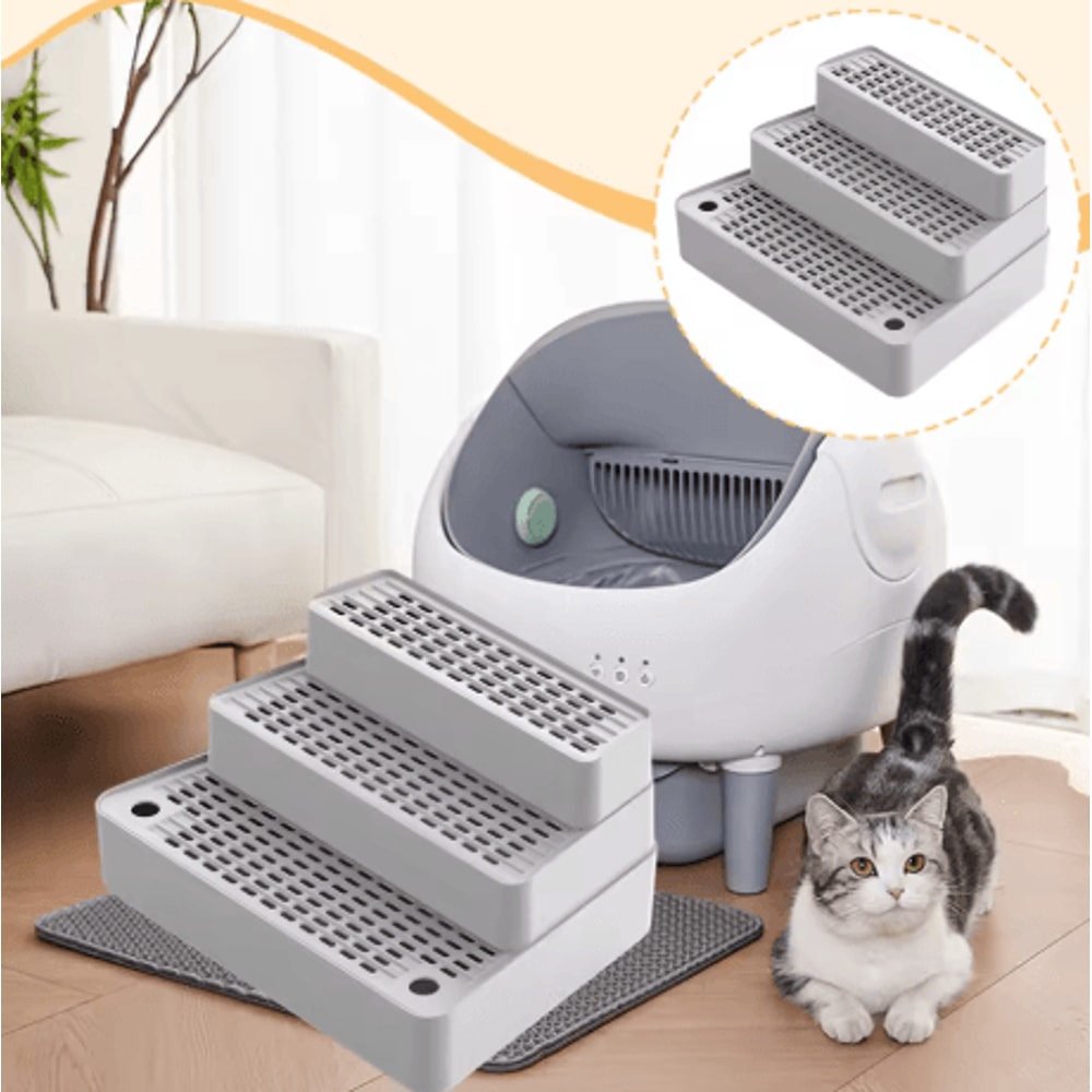 3 Step Cat Litter Box Ramp Non Slip Feet Filter Footboard For Automatic Cat Toilets 0
