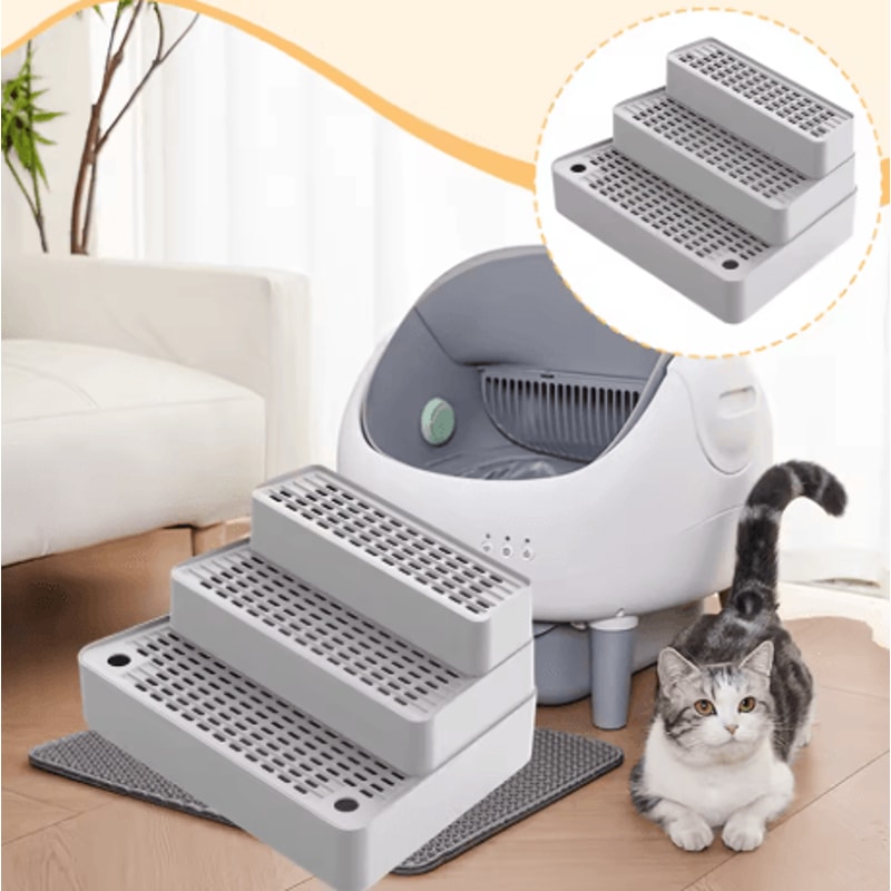 3 Step Cat Litter Box Ramp Non Slip Feet Filter Footboard For Automatic Cat Toilets 0