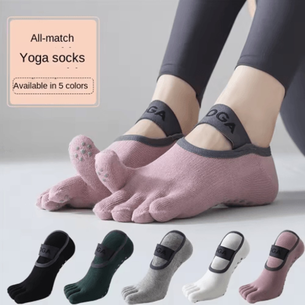Womens Five Finger Yoga Socks Anti Slip Cotton Fitness Socks For Pilates And Training 0