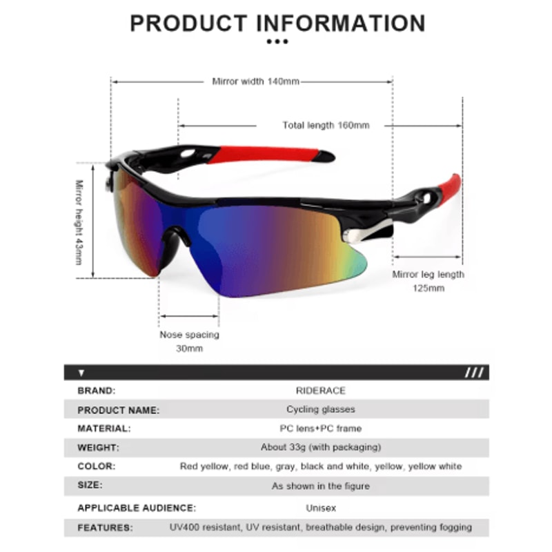 Sports Cycling Sunglasses For Men MTB Road Bike Riding Protection Goggles 7