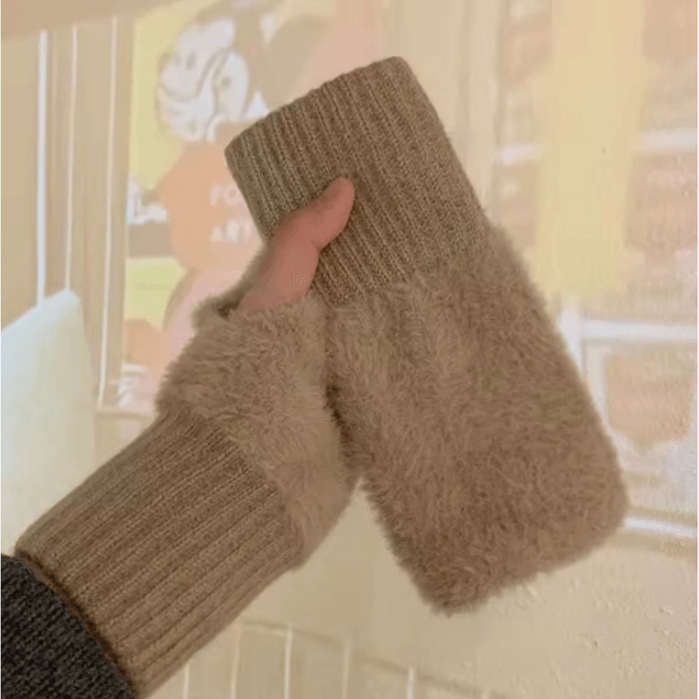 Soft Mink Fleece Fingerless Gloves For Women Plush Knitted Wrist Mittens For Autumn And Winter 3