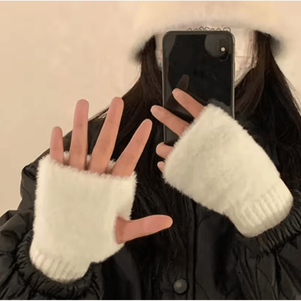 Soft Mink Fleece Fingerless Gloves For Women Plush Knitted Wrist Mittens For Autumn And Winter 4