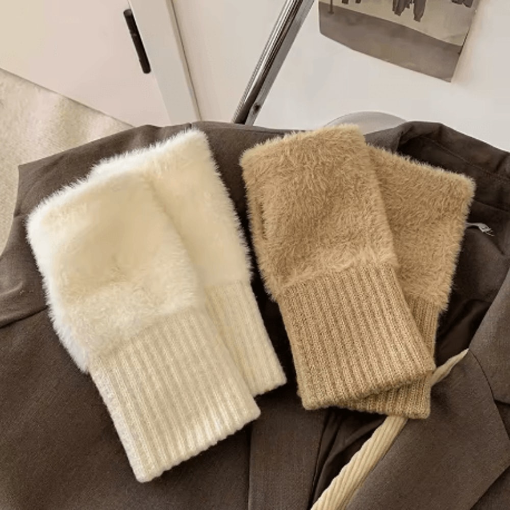 Soft Mink Fleece Fingerless Gloves For Women Plush Knitted Wrist Mittens For Autumn And Winter 5