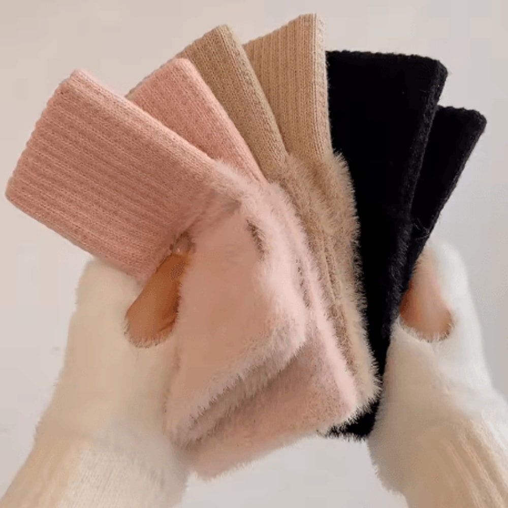 Soft Mink Fleece Fingerless Gloves For Women Plush Knitted Wrist Mittens For Autumn And Winter 6