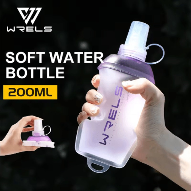 WRELS Soft Flask Water Bottle BPA Free Folding TPU Sports Bottle With Large Diameter Lightweight 6