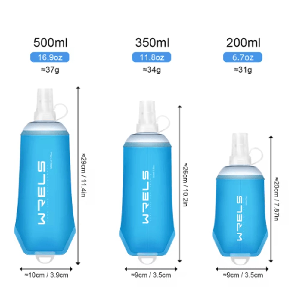 WRELS Soft Flask Water Bottle BPA Free Folding TPU Sports Bottle With Large Diameter Lightweight 8
