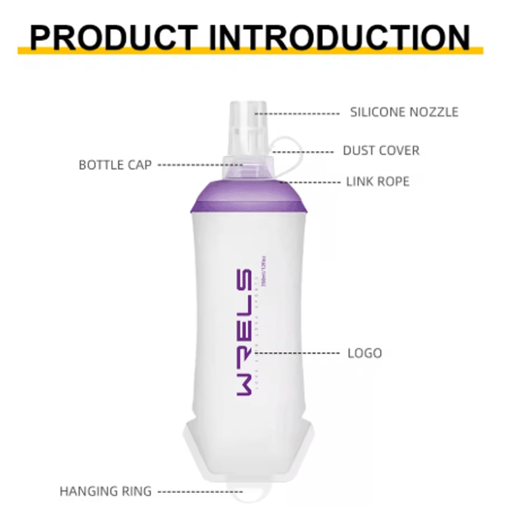 WRELS Soft Flask Water Bottle BPA Free Folding TPU Sports Bottle With Large Diameter Lightweight 9
