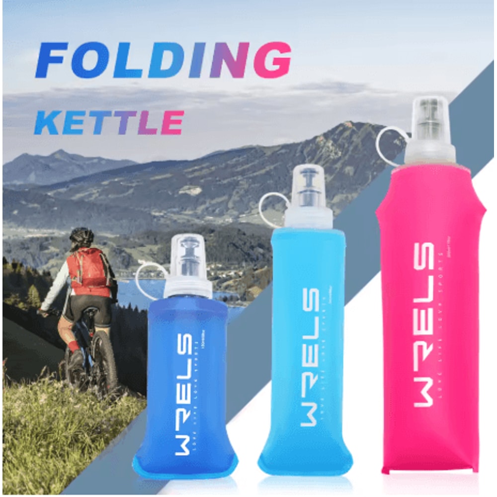 WRELS Soft Water Bottle Flask BPA Free Folding Hydration Bag For Running Cycling And Camping 0