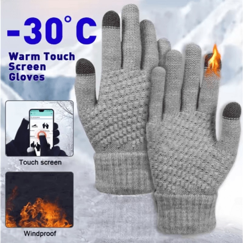 Winter Touchscreen Knit Gloves Warm Stretch Wool Full Finger Gloves For Men And Women 9