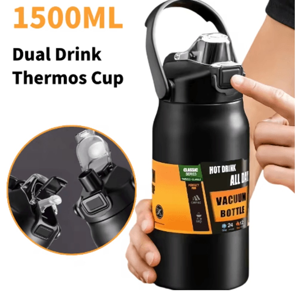 1500ml Stainless Steel Thermal Mug Vacuum Insulated Sports Water Bottle With Straw Hot And Cold 0