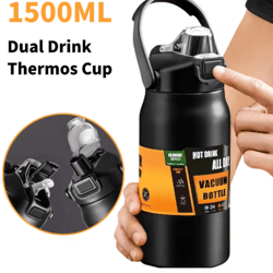 1500ml stainless steel thermal mug vacuum insulated sports water bottle with straw hot and cold