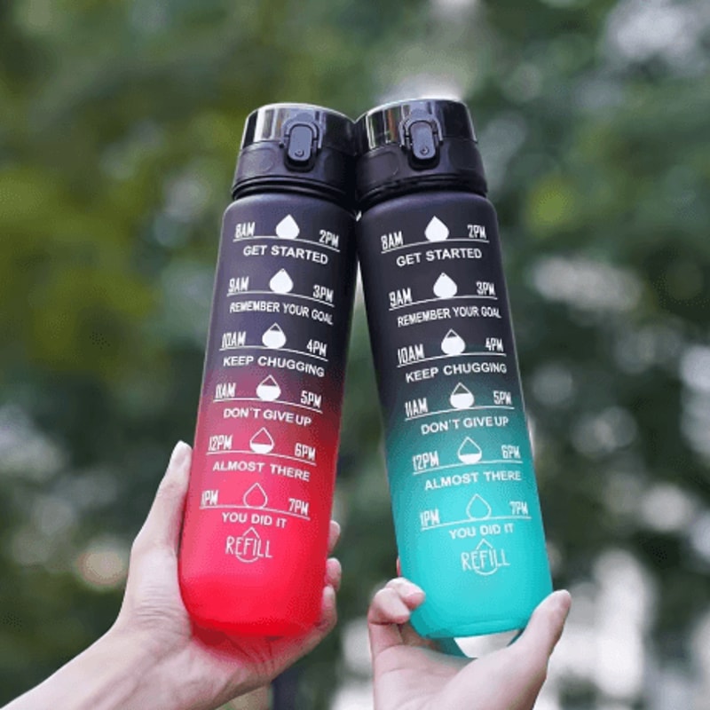 1000ml Gradient Sports Water Bottle With Time Scale BPA Free Large Capacity Gym And Outdoor Bottle 10