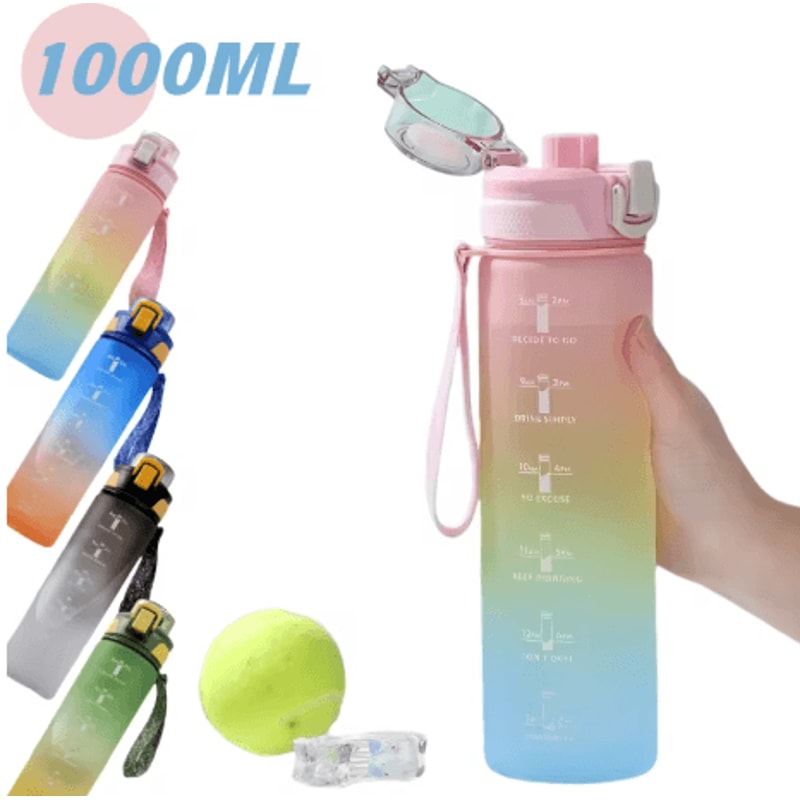 1 Liter Gradient Sports Water Bottle With Scale Large Capacity Outdoor Gym Hiking Bottle 0