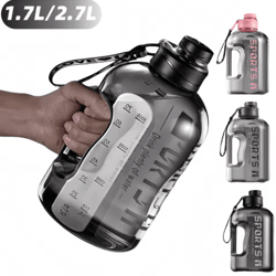 1.7l to 2.7l large capacity sports water bottle with time scale outdoor gym and hiking hydration kettle for men