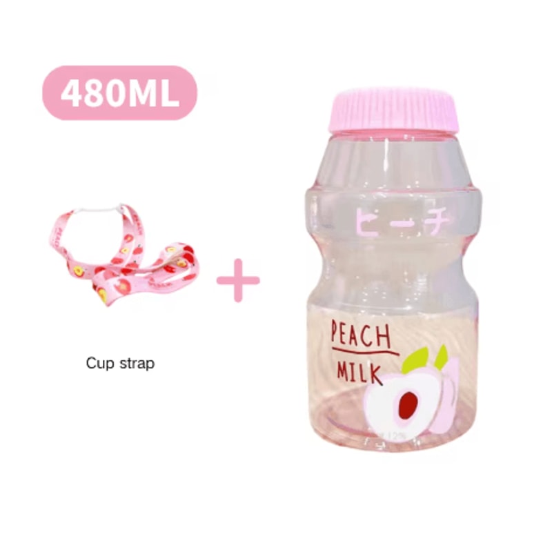 480ml Kawaii Milk Carton Water Bottle Cute Plastic Drinking Bottle With Cup And Strap 10