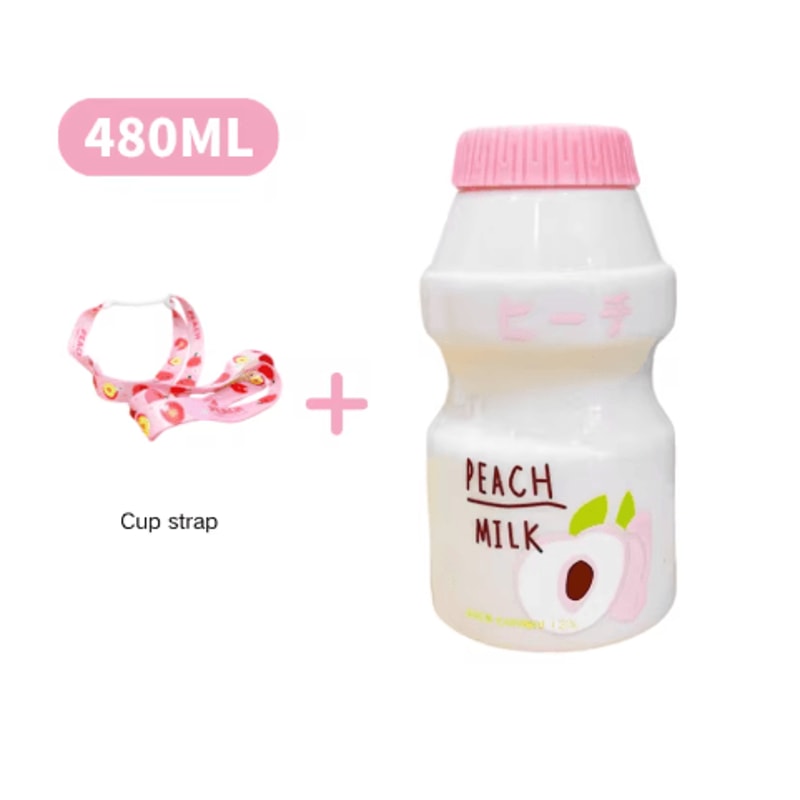 480ml Kawaii Milk Carton Water Bottle Cute Plastic Drinking Bottle With Cup And Strap 11