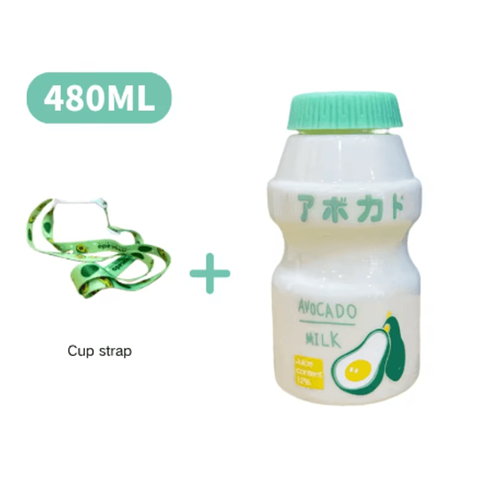 480ml Kawaii Milk Carton Water Bottle Cute Plastic Drinking Bottle With Cup And Strap 14