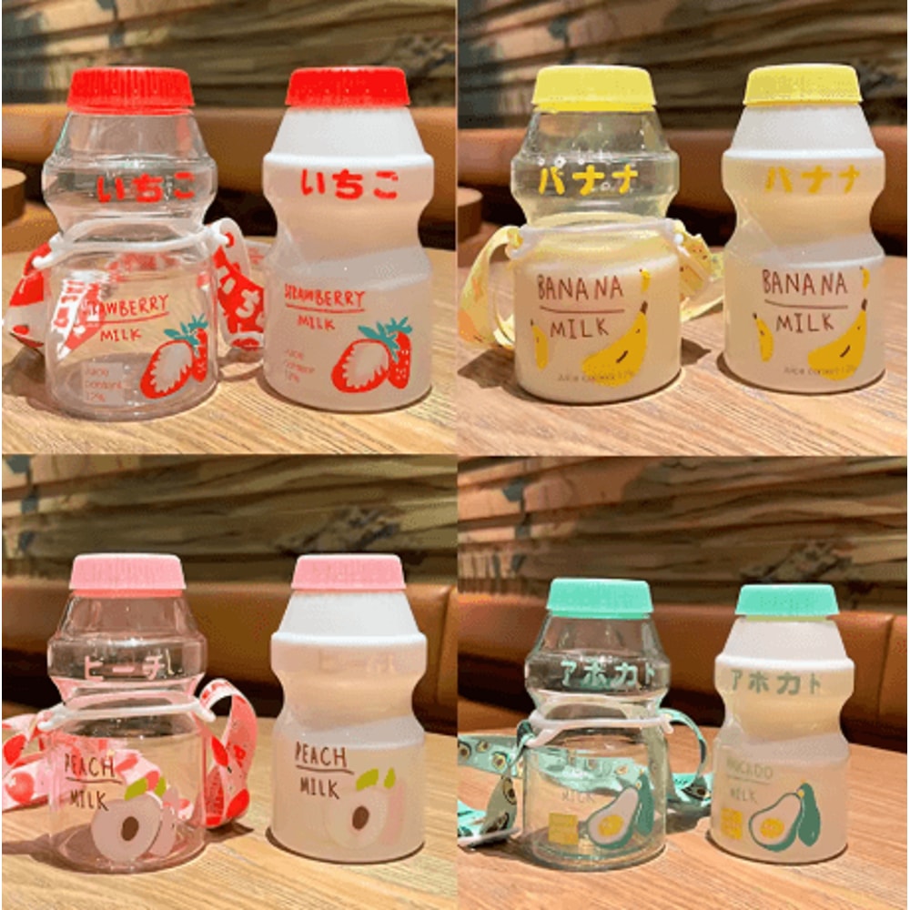 480ml Kawaii Milk Carton Water Bottle Cute Plastic Drinking Bottle With Cup And Strap 16