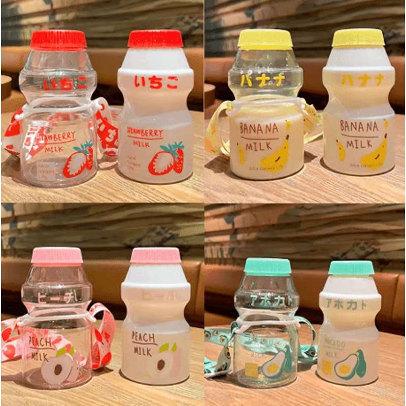 480ml Kawaii Milk Carton Water Bottle Cute Plastic Drinking Bottle With Cup And Strap 16