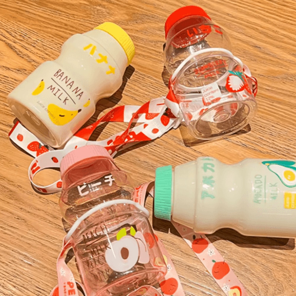 480ml Kawaii Milk Carton Water Bottle Cute Plastic Drinking Bottle With Cup And Strap 18