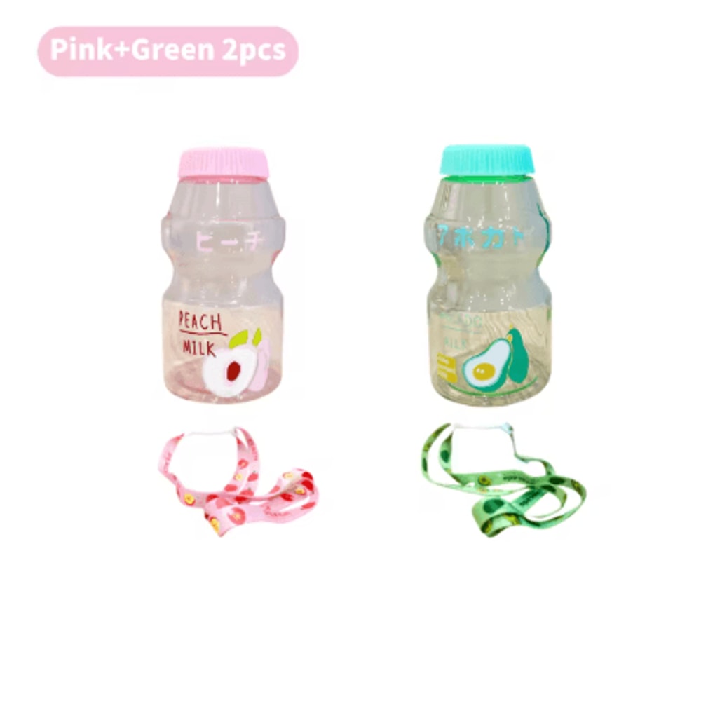 480ml Kawaii Milk Carton Water Bottle Cute Plastic Drinking Bottle With Cup And Strap 6