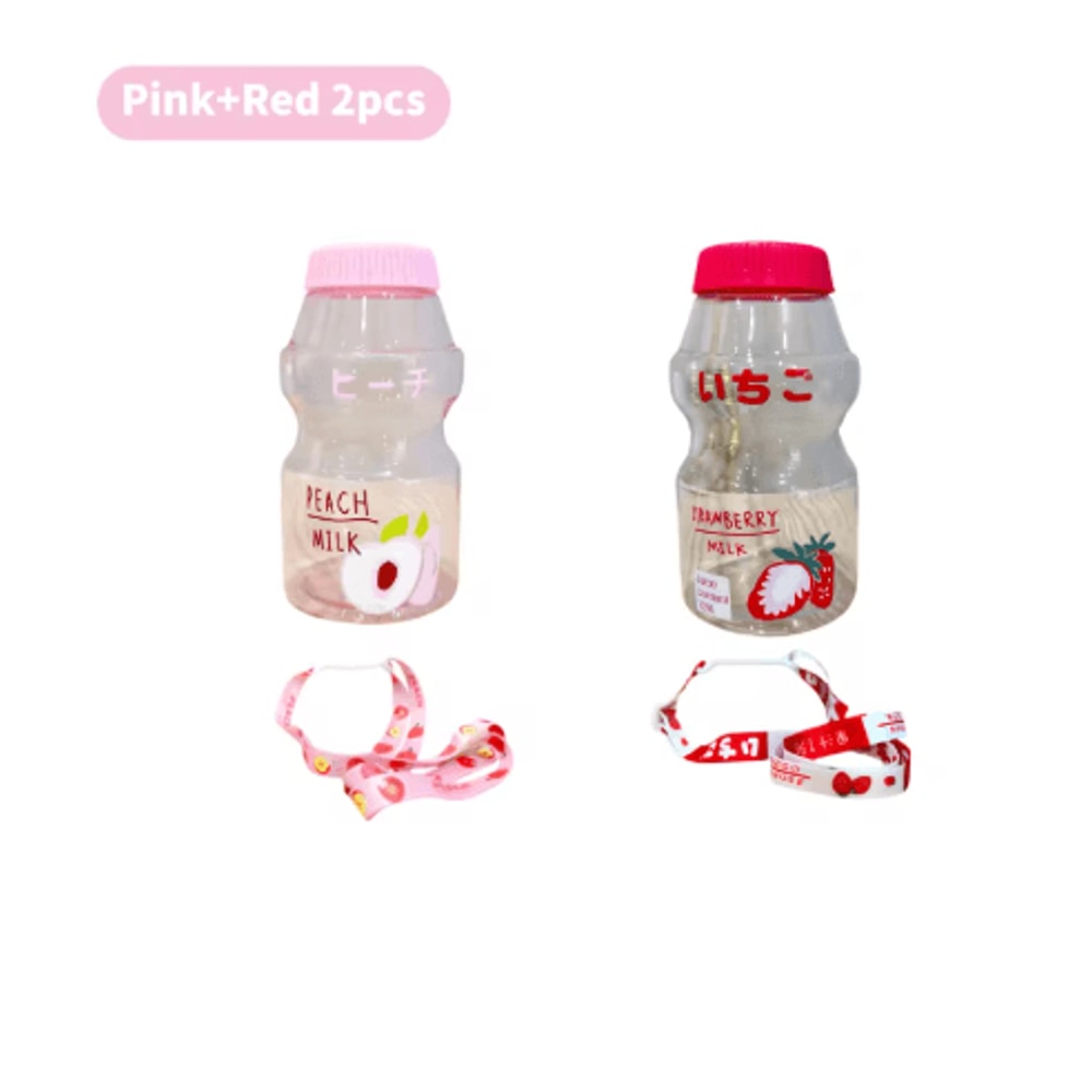480ml Kawaii Milk Carton Water Bottle Cute Plastic Drinking Bottle With Cup And Strap 9