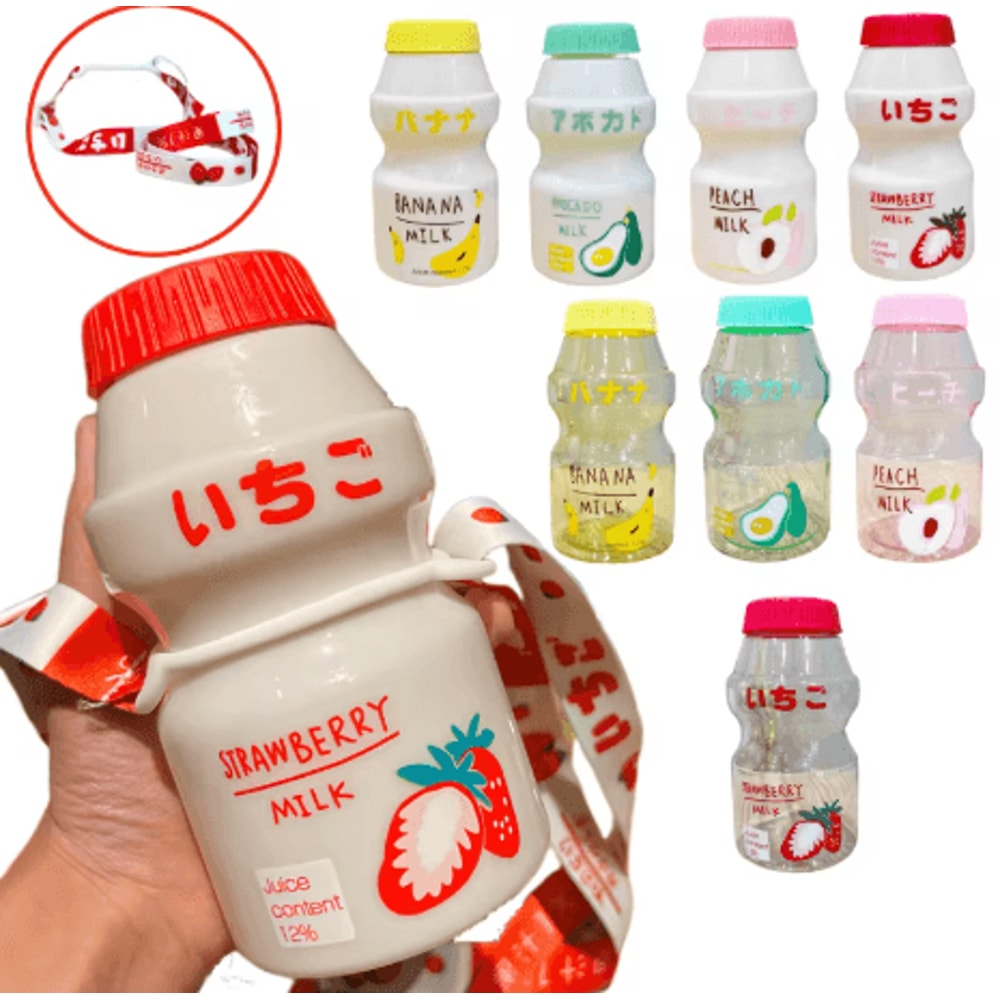 480ml Kawaii Milk Carton Water Bottle Cute Plastic Drinking Bottle With Cup And Strap 0