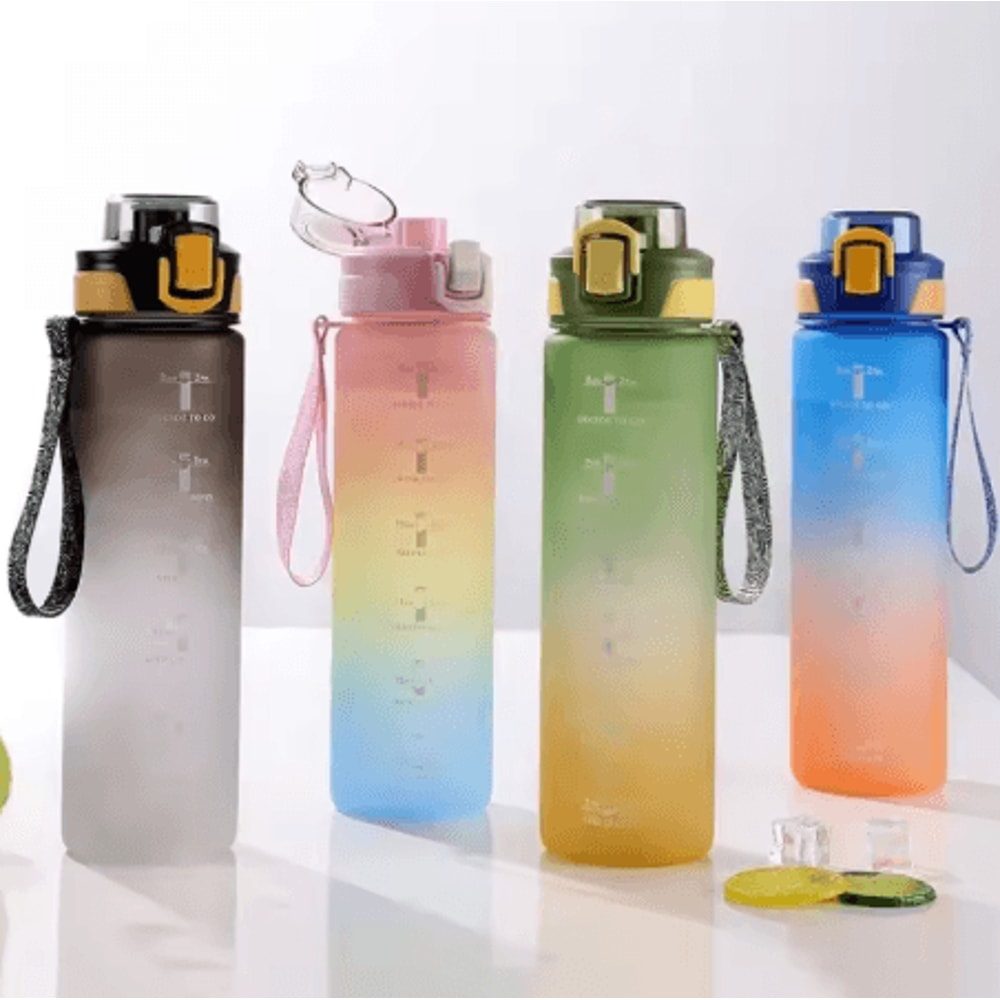 1000ml Gradient Sports Water Bottle Leak Proof Hydration Bottle With Time Marker And Hand Strap 5