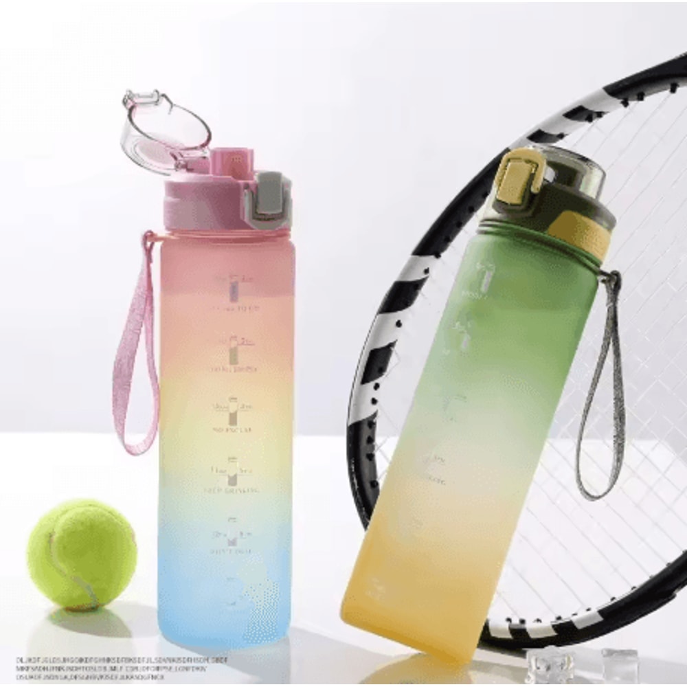 1000ml Gradient Sports Water Bottle Leak Proof Hydration Bottle With Time Marker And Hand Strap 9