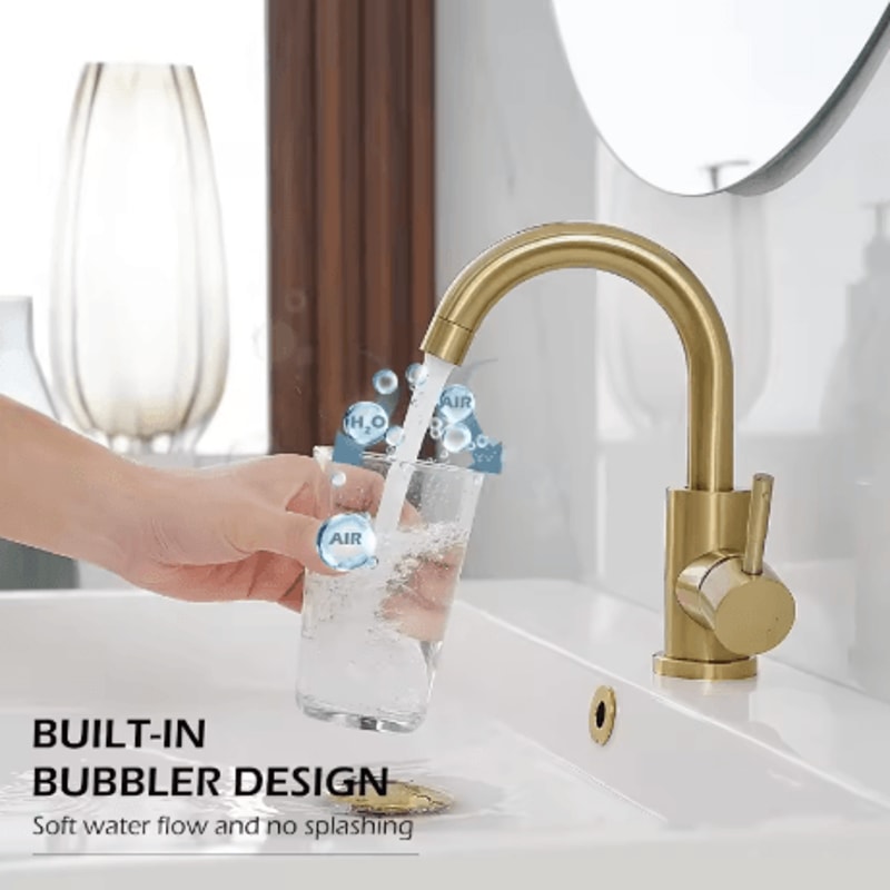 Stainless Steel Golden Basin Faucet European Style Brushed Gold Countertop Faucet For Hot And Cold 5