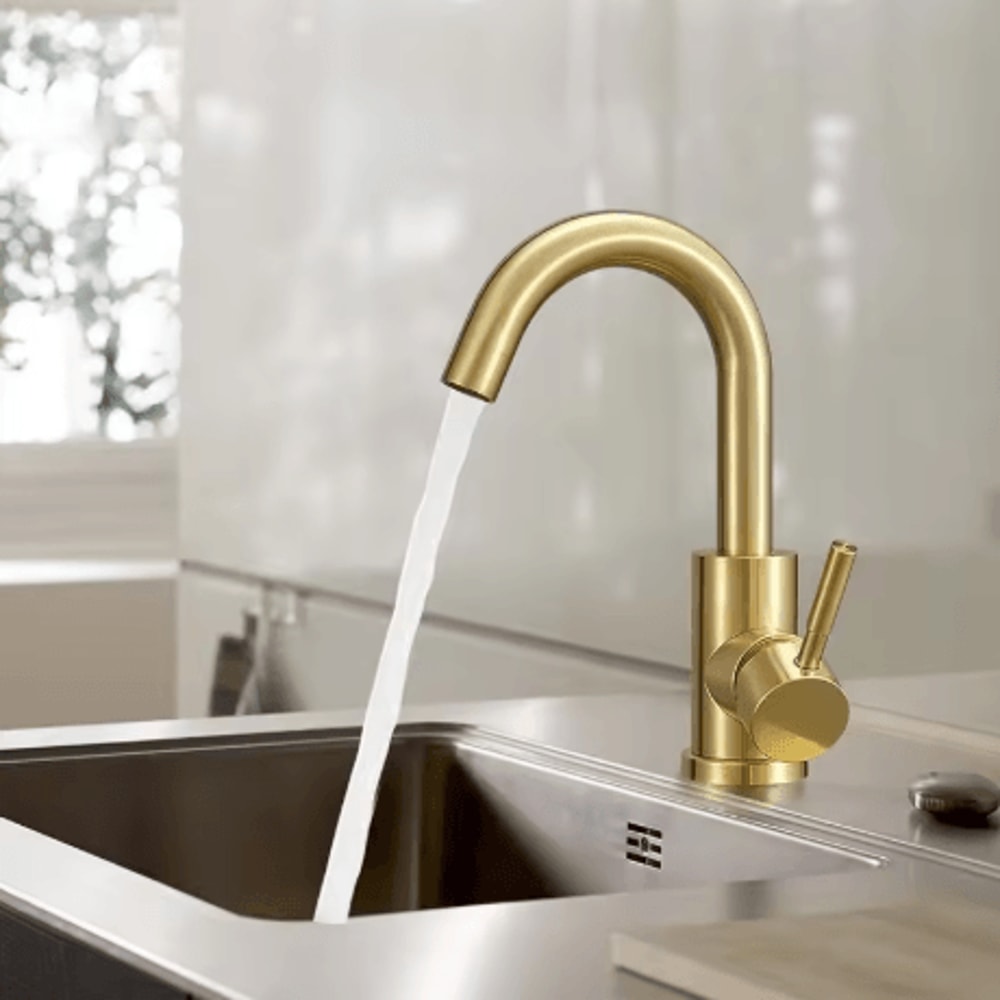 Stainless Steel Golden Basin Faucet European Style Brushed Gold Countertop Faucet For Hot And Cold 6