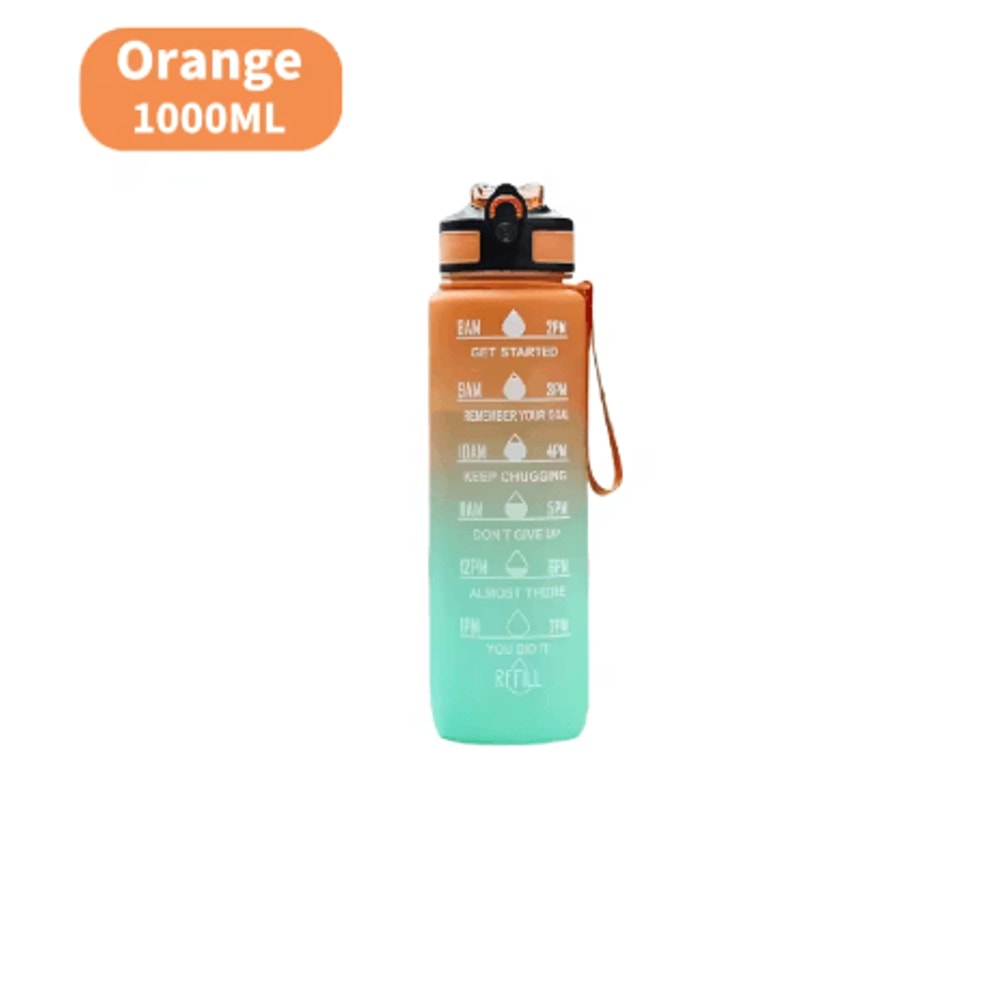 1000ml Gradient Motivational Sports Water Bottle Leak Proof Bottle With Bouncing Suction Nozzle For 1